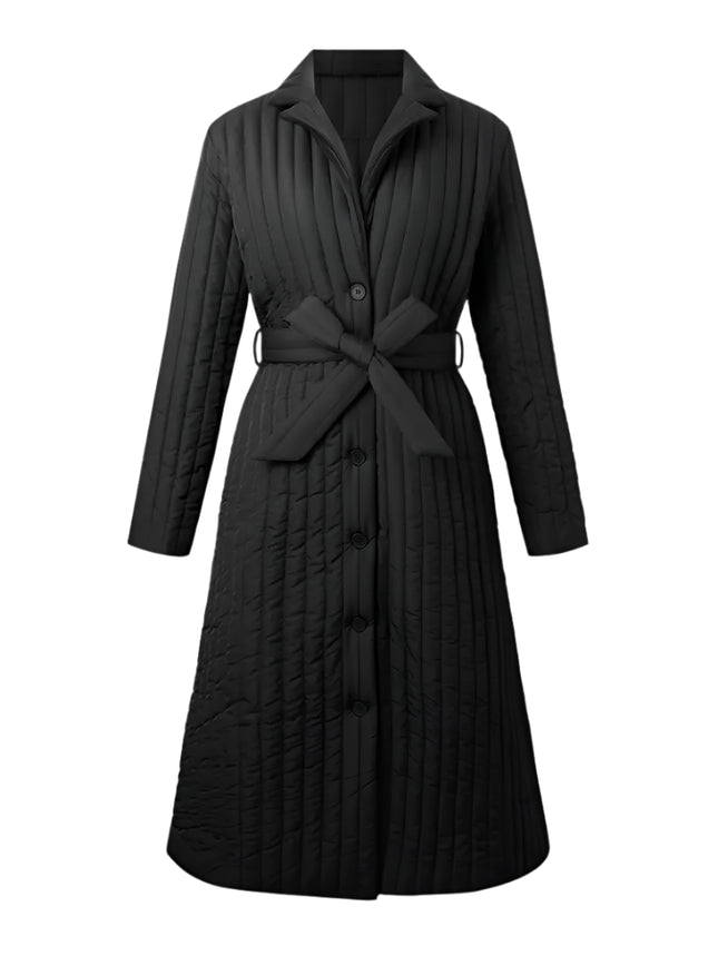 Elegant Midi Coat with Tie Front and Belt Detail