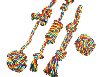 4-Pack Rainbow Knot Dog Toys Set