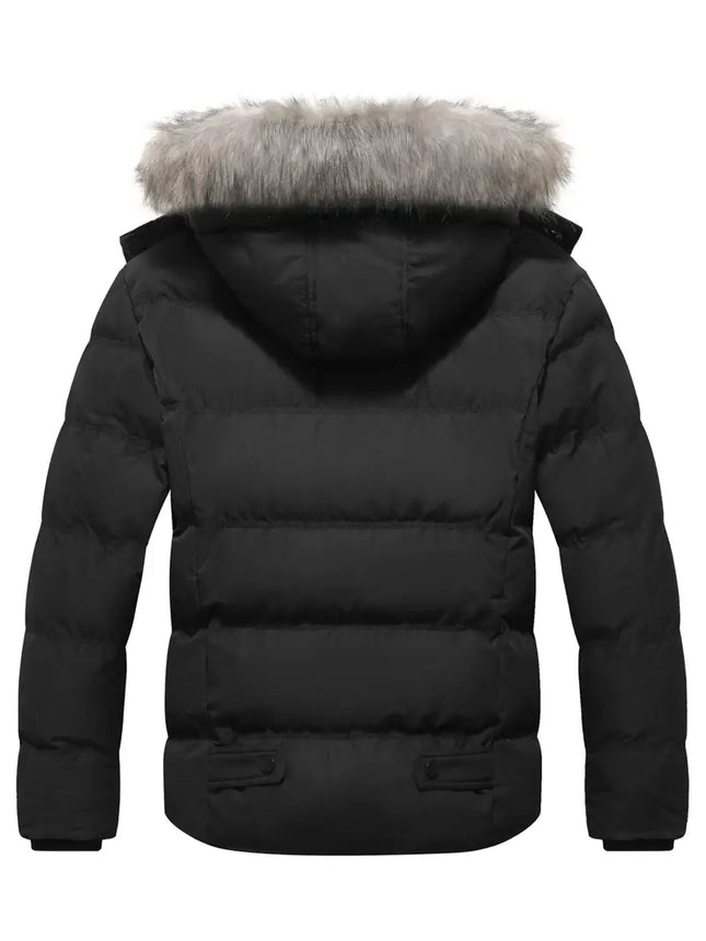 Mens Casual Hooded Faux Fur Trim  Semi-Heavy Jacket