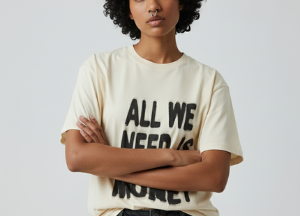 Womens Casual "All We Need Is Money" Graphic Tee - Loose Fit