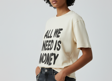 Womens Casual "All We Need Is Money" Graphic Tee - Loose Fit