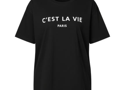 Ladies Oversized C'est La Vie Paris Simple Fashion Classic Retro Short Sleeves T Shirt Top
