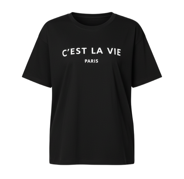 Ladies Oversized C'est La Vie Paris Simple Fashion Classic Retro Short Sleeves T Shirt Top