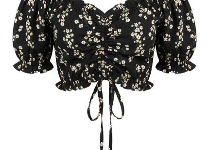 Women Vacation Style Casual Off-Shoulder Elastic Cropped Top With Floral Print