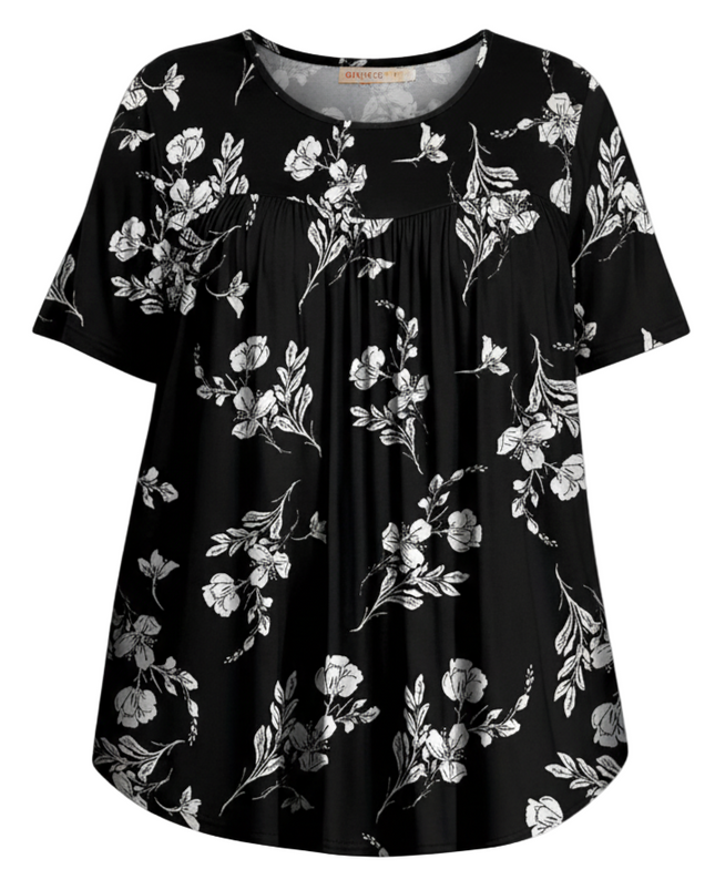 Womens Plus Size Casual Floral Print Short Sleeve T-Shirt
