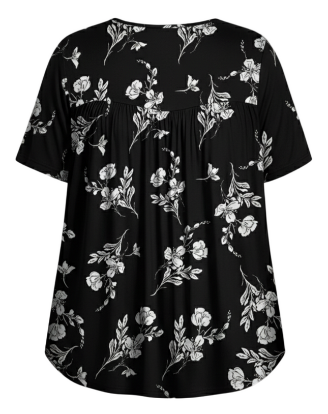 Womens Plus Size Casual Floral Print Short Sleeve T-Shirt