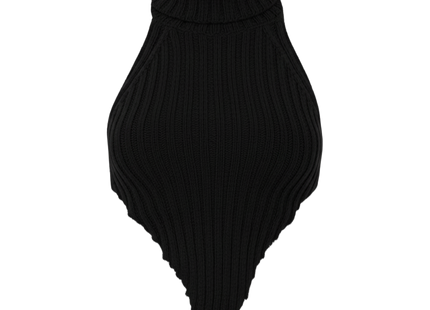 High Neck Roll Knitted Backless Front Cropped Top