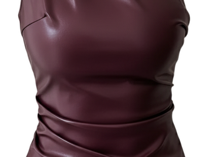 Burgundy Asymmetrical Neck One-Shoulder Bodycon Vest