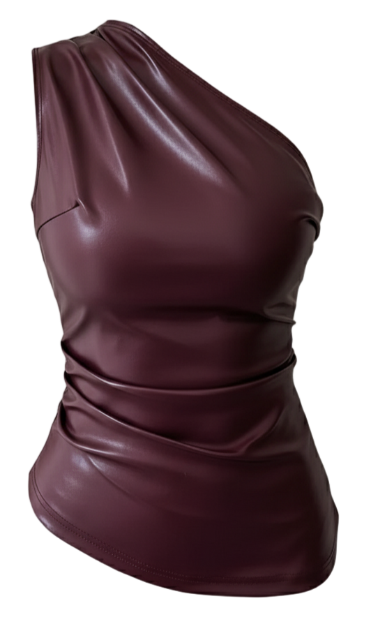 Burgundy Asymmetrical Neck One-Shoulder Bodycon Vest