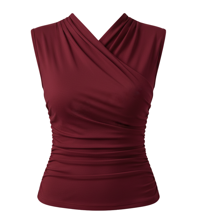 Womens Crisscross Pleated Sleeveless Tank Top