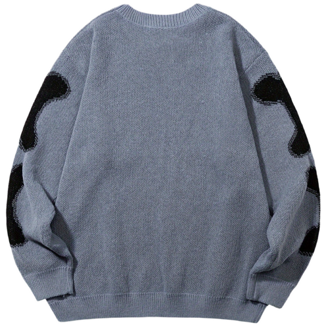 Skeleton Pattern Knitted Sweater, Men's Casual Warm Mid Stretch Crew Neck Pullover Sweater For Men Fall Winter