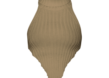 High Neck Roll Knitted Backless Front Cropped Top