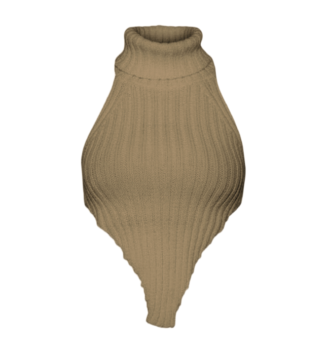 High Neck Roll Knitted Backless Front Cropped Top