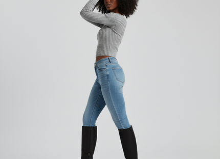 Women's Sunken Stripe Brushed T-shirt Short Midriff-baring Top