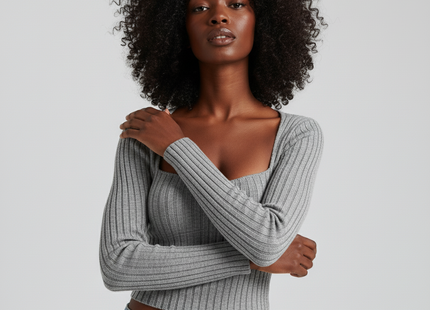 Women's Sunken Stripe Brushed T-shirt Short Midriff-baring Top