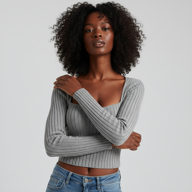 Women's Sunken Stripe Brushed T-shirt Short Midriff-baring Top