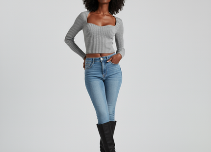 Women's Sunken Stripe Brushed T-shirt Short Midriff-baring Top