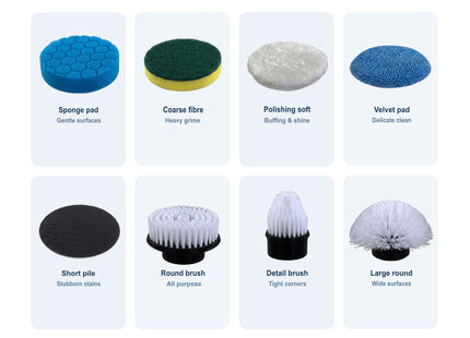 WSGenie replacement brush heads for electric spin scrubbers displayed in a grid.