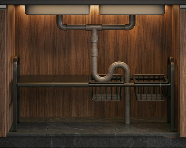 Under Sink Organiser | Expandable 2 Tier Storage Rack, 53-88cm Adjustable