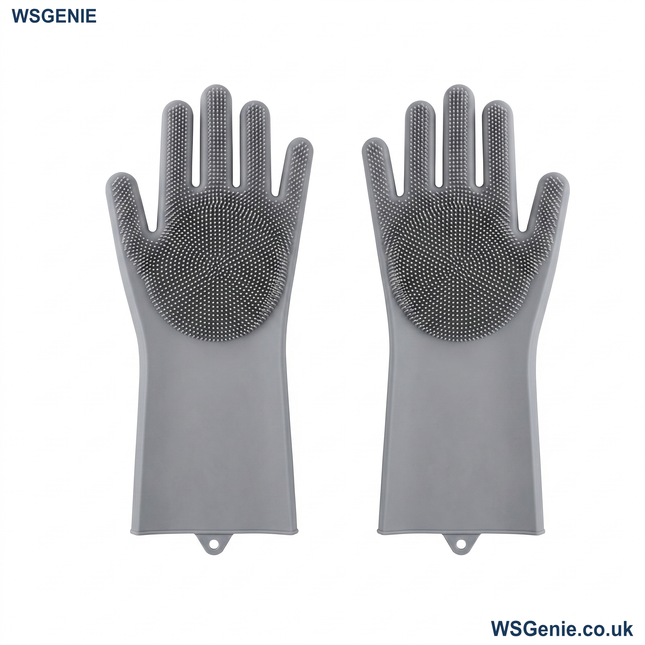 WSGenie Reusable Silicone Cleaning Gloves — Gray