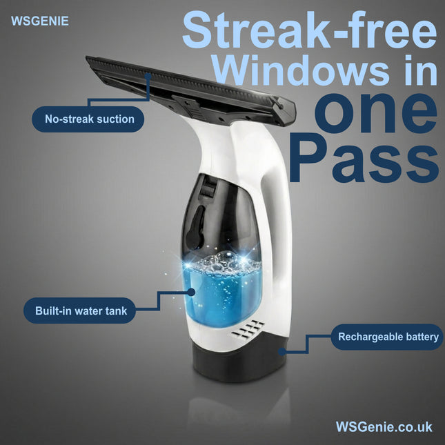 WSGenie Electric Window Vacuum Cleaner features infographic