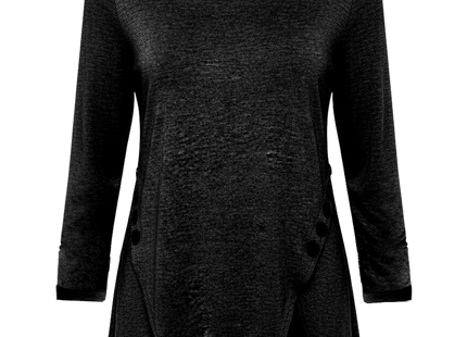 Irregular Button Hem Long Sleeved Round Neck Oversized T-shirt