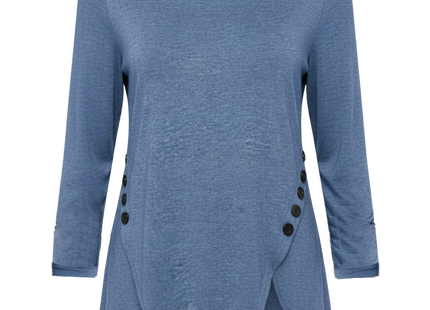 Irregular Button Hem Long Sleeved Round Neck Oversized T-shirt