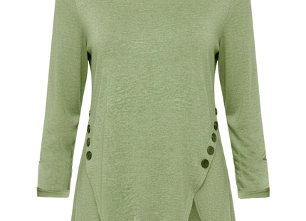 Irregular Button Hem Long Sleeved Round Neck Oversized T-shirt