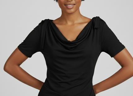 Chic Cowl Neck Black Tie-Waist  Summer Top
