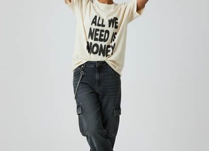 Womens Casual "All We Need Is Money" Graphic Tee - Loose Fit