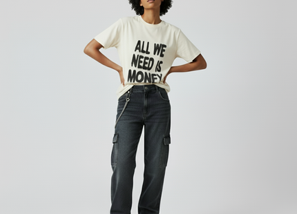 Womens Casual "All We Need Is Money" Graphic Tee - Loose Fit