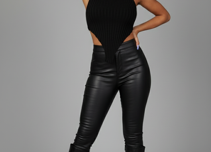 High Neck Roll Knitted Backless Front Cropped Top