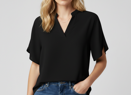 Lightweight Split Sleeve Notch Neck Blouse