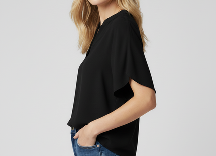 Lightweight Split Sleeve Notch Neck Blouse