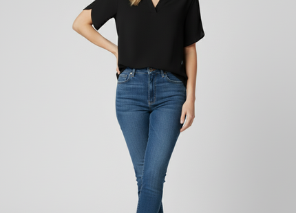 Lightweight Split Sleeve Notch Neck Blouse