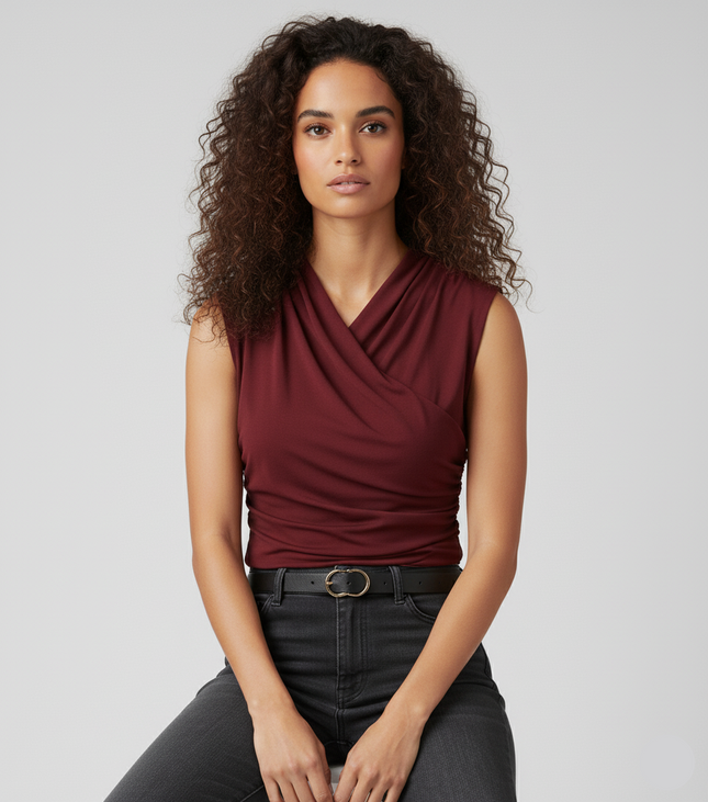 Womens Crisscross Pleated Sleeveless Tank Top