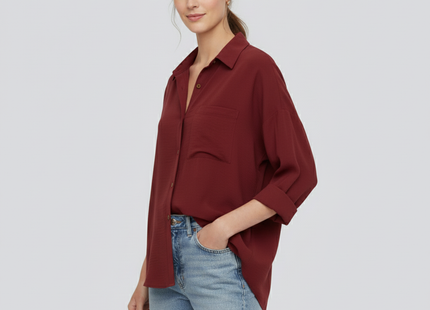 Women's Dropped Shoulder Bat Shirt Casual Long Sleeve Shirt