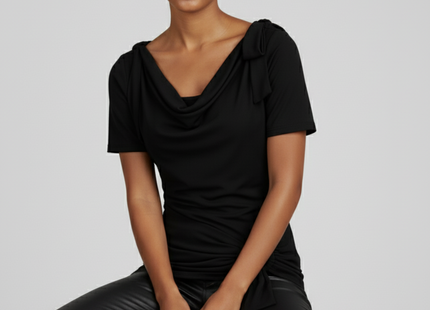 Chic Cowl Neck Black Tie-Waist  Summer Top