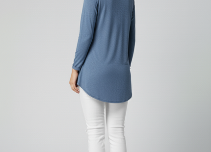 Irregular Button Hem Long Sleeved Round Neck Oversized T-shirt
