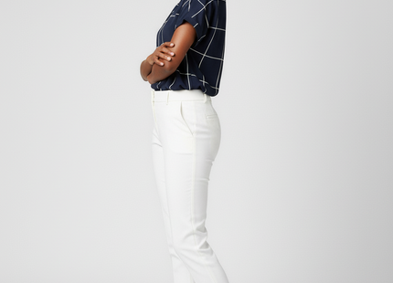 Plaid Print Notched Neck Blouse (short sleeved)