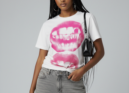 Vibrant Y2K Mouth Print T-Shirt - Short Sleeve Crew Neck, Relaxed Fit