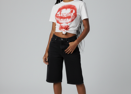 Vibrant Y2K Mouth Print T-Shirt - Short Sleeve Crew Neck, Relaxed Fit