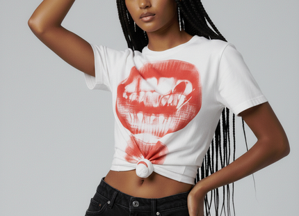 Vibrant Y2K Mouth Print T-Shirt - Short Sleeve Crew Neck, Relaxed Fit