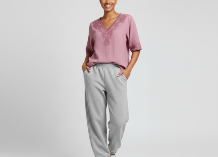 Womens See-through Retro Cotton And Linen Embroidered Tunic