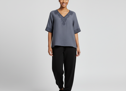 Womens See-through Retro Cotton And Linen Embroidered Tunic