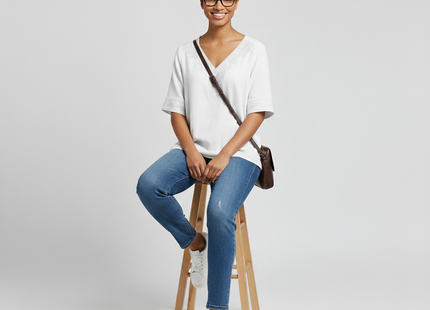 Womens See-through Retro Cotton And Linen Embroidered Tunic