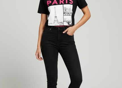 Ladies Oversized Paris Slogan Short Sleeves T Shirt Top