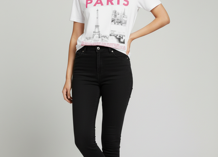 Ladies Oversized Paris Slogan Short Sleeves T Shirt Top