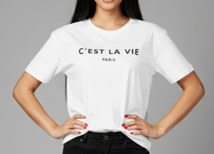 Ladies Oversized C'est La Vie Paris Simple Fashion Classic Retro Short Sleeves T Shirt Top