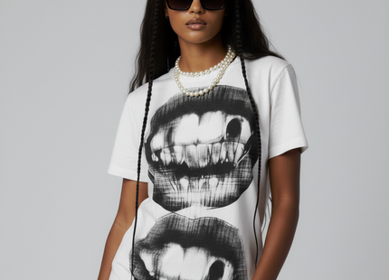 Vibrant Y2K Mouth Print T-Shirt - Short Sleeve Crew Neck, Relaxed Fit